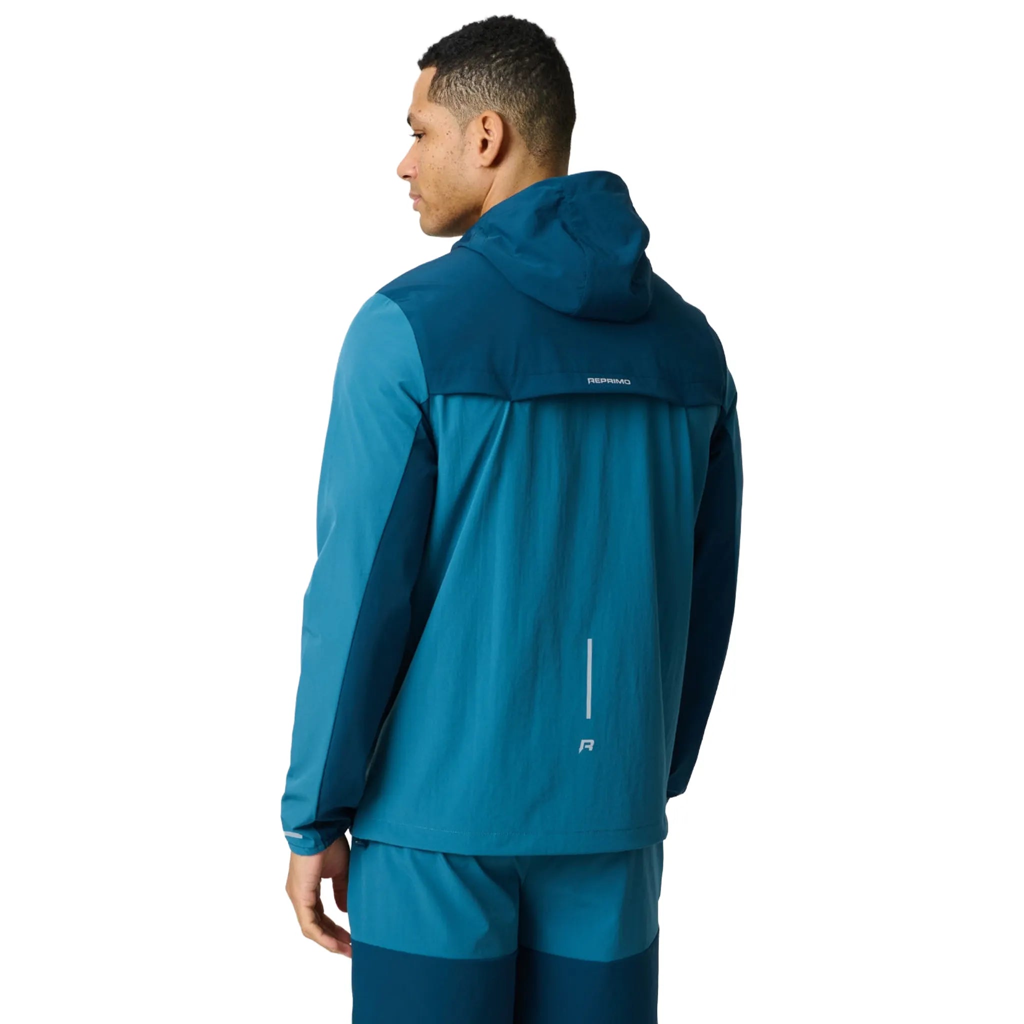Front Side View of Reprimo Flight Lake Blue Teal Windbreaker REP261-041